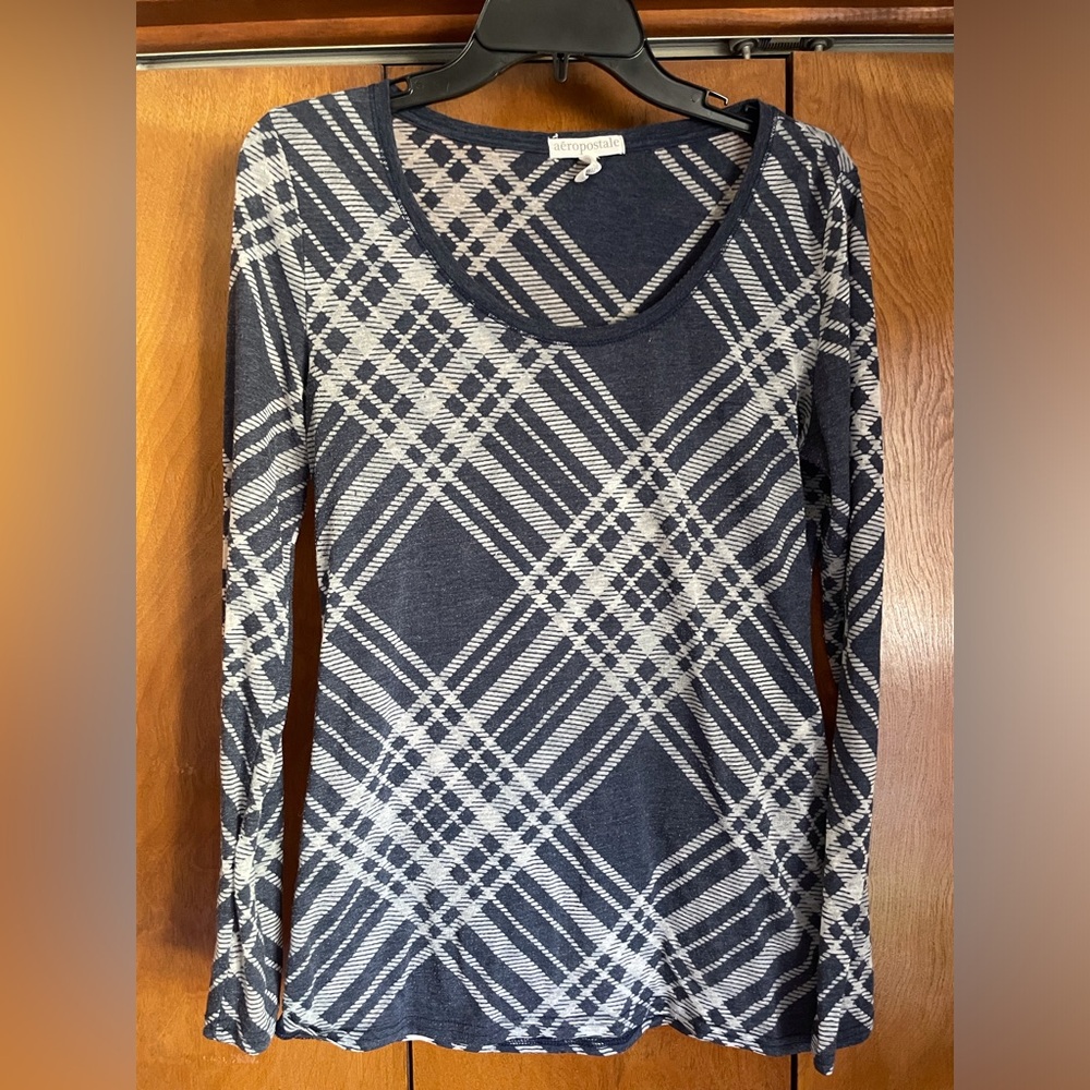Plaid Long Sleeve Top - Gray